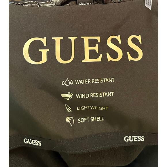 Guess Softshell Hooded Jacket Black Water + Wind Resistant Full Zip Size M - Picture 10 of 11